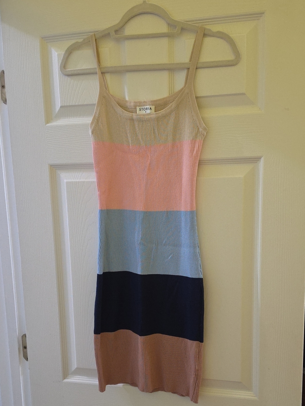 Storia Colorblock Ribbed Midi Dress in Neutral, Pink, Blue, Black